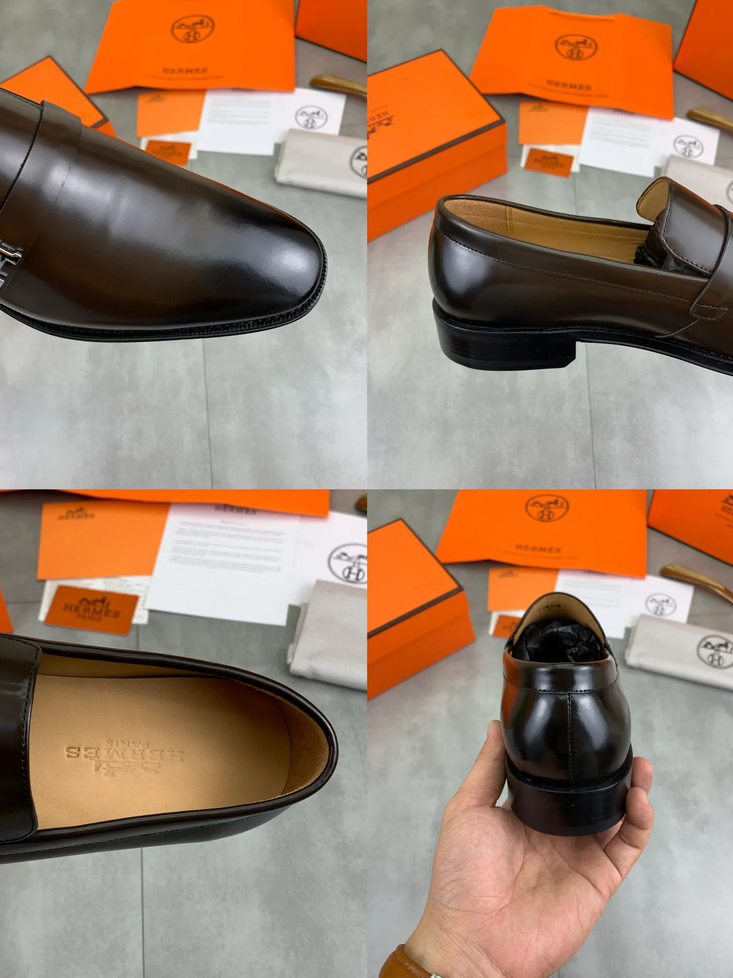 Factory price P960 💰Top version 💎💎💎 Original leather outsole Brand: Hermès (Hermès) Standard code: Men's size 39-44 (38, 45 can be customized) Grade: Same as the official website Original quality materials: Original soft calfskin Water-dyed cowhide lining Original Italian leather outsole Style categories: Men's fashion Formal casual leather shoes Slip-on men's shoes series Young fashion European and American trends, British style, colors: multiple options, counter packaging